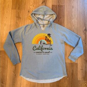 California Classic Sunrise Surfing Women's Soft Hooded Pullover, light blue XL